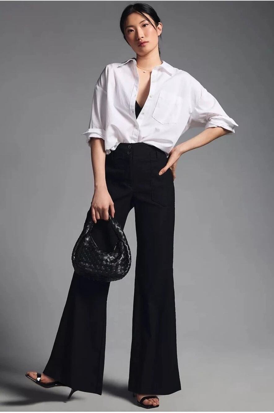 Anthropologie Maeve The Naomi Pants Sz 12 Black High Rise Wide Leg Utility